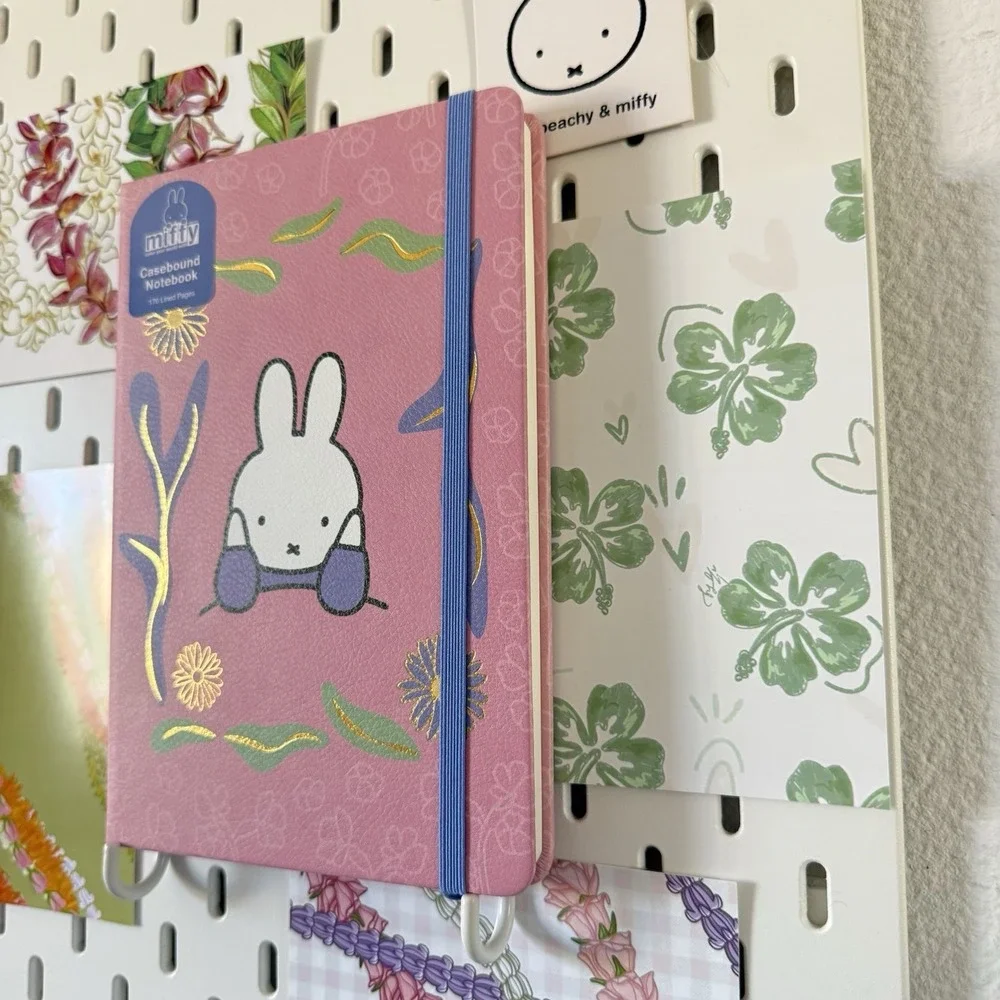 MIFFY Flowers Pink Casebound Notebook 176 Lined‎ Pages Hardcover Journal Elastic